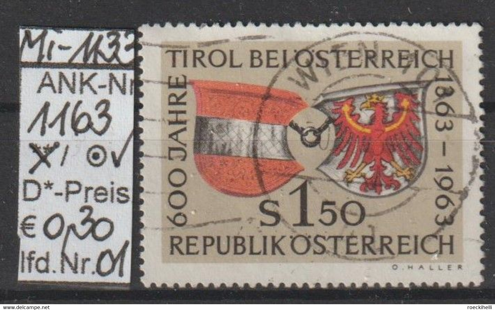 1963 - ÖSTERREICH -  SM  "600 Jahre Tirol Bei Österreich" S 1,50 Mehrf. -  O  Gestempelt - Siehe Scan (1163o 01   At) - Gebraucht