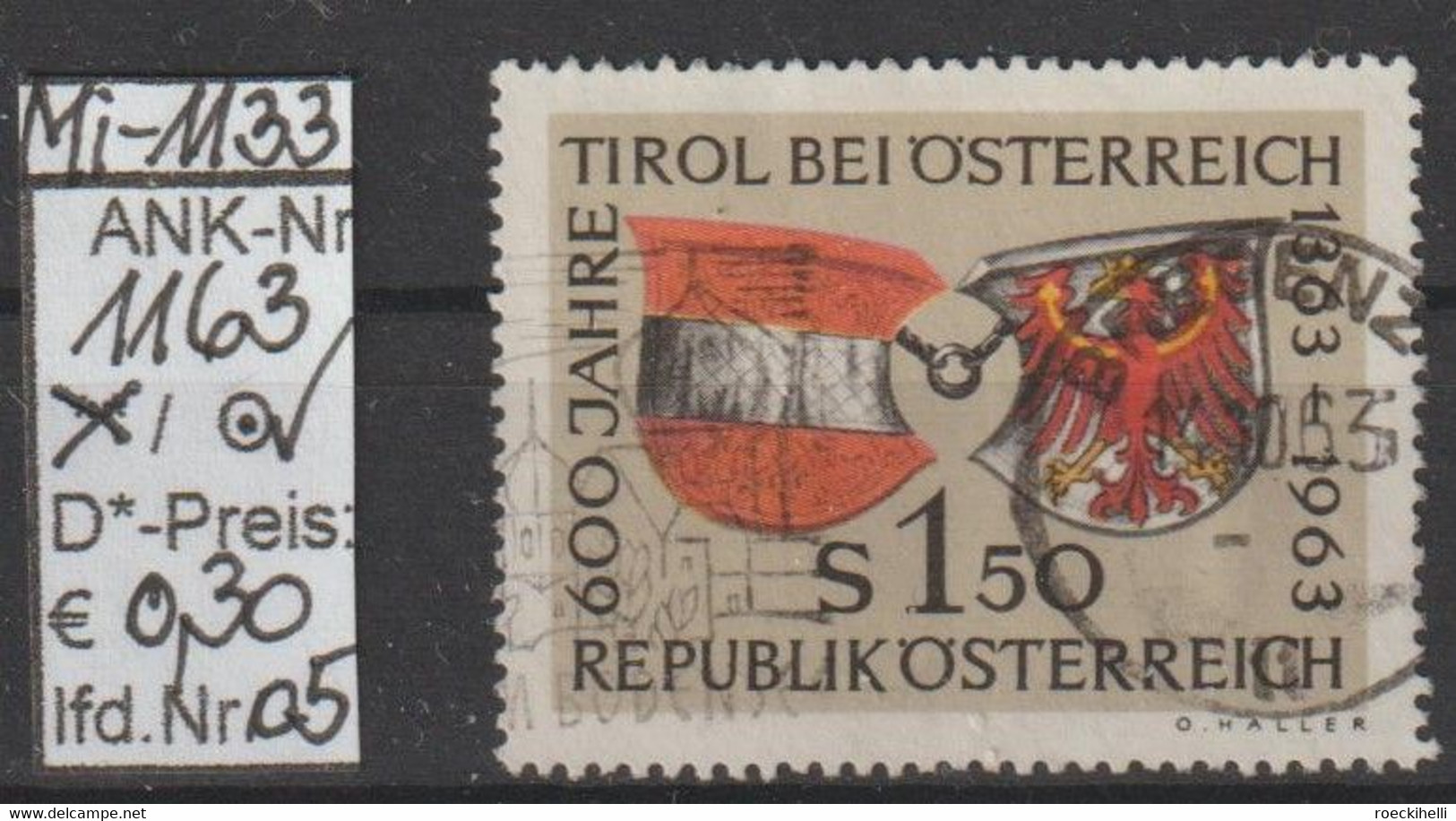 1963 - ÖSTERREICH -  SM  "600 Jahre Tirol Bei Österreich" S 1,50 Mehrf. -  O  Gestempelt - Siehe Scan (1163o 05     At) - Usati