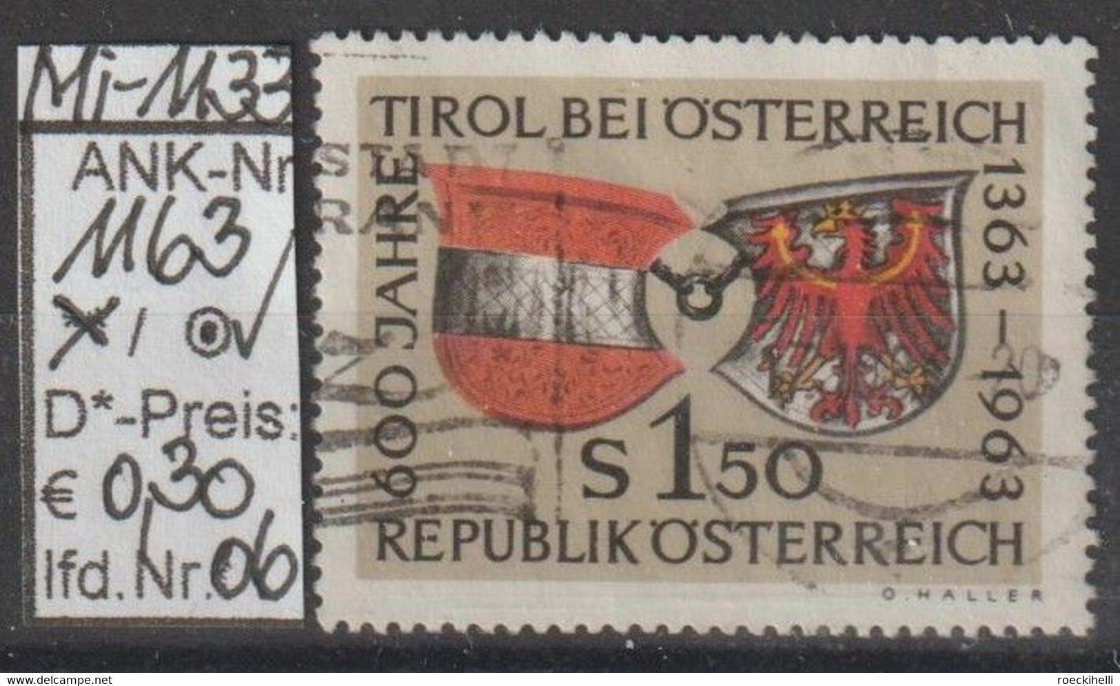 1963 - ÖSTERREICH -  SM  "600 Jahre Tirol Bei Österreich" S 1,50 Mehrf. -  O  Gestempelt - Siehe Scan (1163o 06     At) - Gebraucht