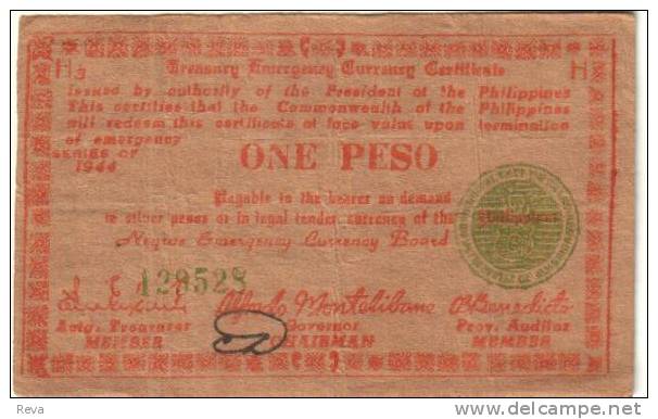 PHILIPPINES 1 PESO RED  MOTIF FRONT & BACK  NEGROS PROVINCE BROWN PAPER ND(SERIES 1944) PS673 VF READ DESCRIPTION !! - Filippine