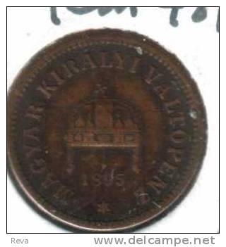 HUNGARY 2 FILLER WREATH  FRONT  CROWN  BACK DATED 1895  KM481 VF READ DESCRIPTION CAREFULLY !!! - Hungría