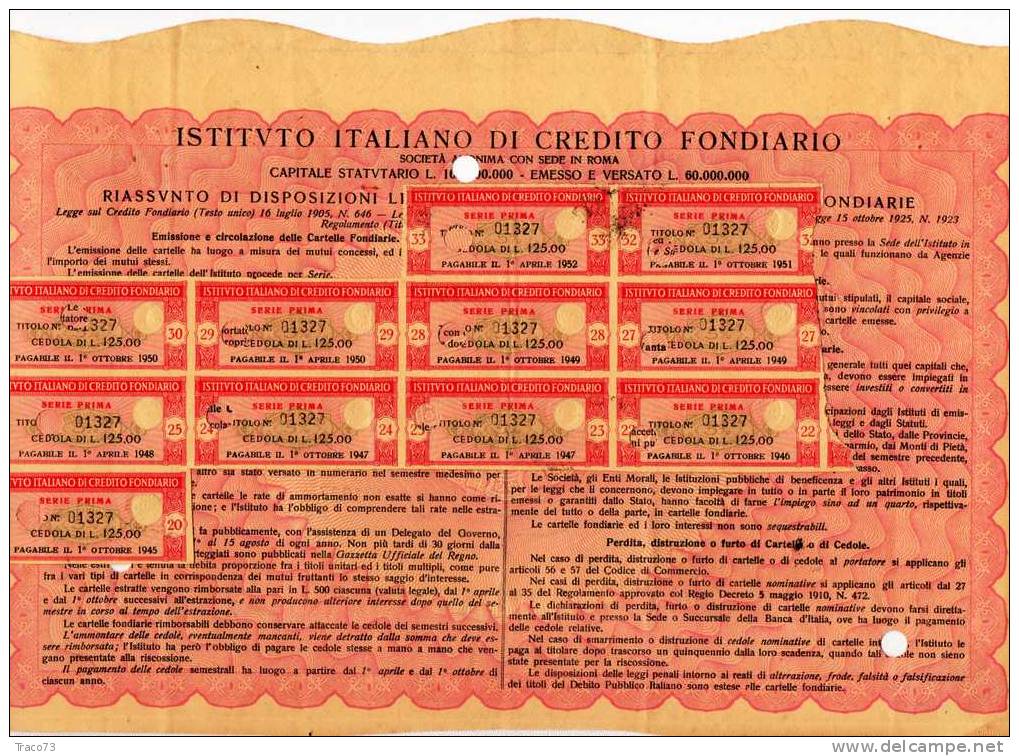 Istituto Italiano Di Credito Fondiario - Titolo Al Portatore 5%  - Lire 5.000  -     1945 - Other & Unclassified