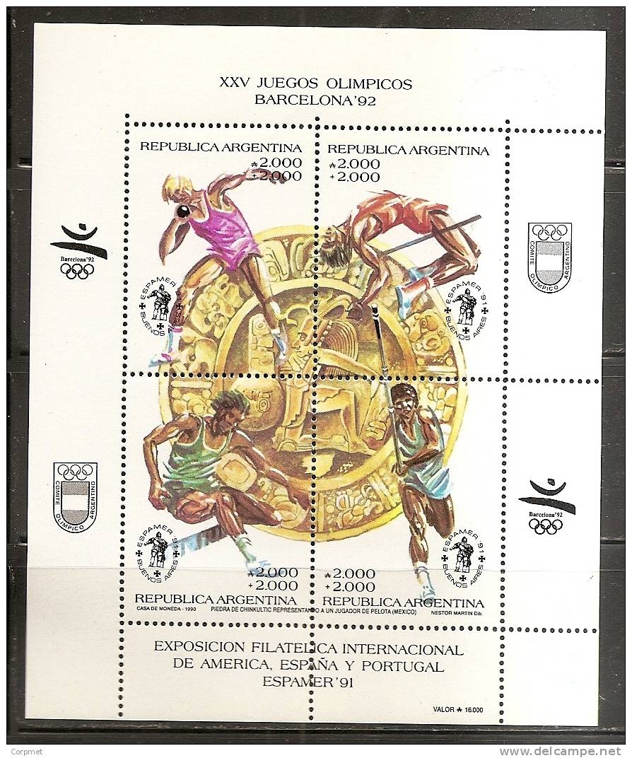 ARGENTINA - 1990 - JUEGOS OLIMPICOS DE BARCELONA - SOUVENIR SHEET - # 61 - MINT (LH) - Blocks & Sheetlets