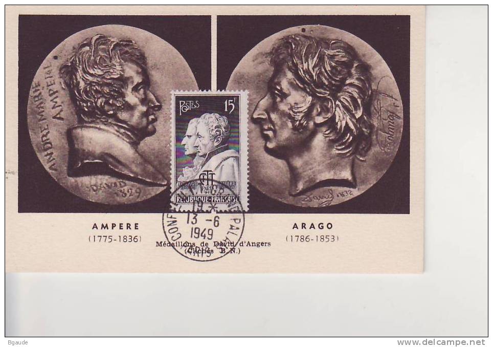 FRANCE CARTE  MAXIMUM   NUM.YVERT  845 SCIENCES AMPERE ER ARAGO - 1940-1949