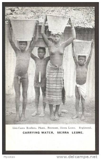 SIERRA LEONE (Africa) - Carrying Water - Black Nude Women - Sierra Leona