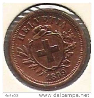 Schweiz Suisse: 1 Rappen / Cent 1899  ( Bronze, O 16mm, 1.5g)   Vz+ /  Xf+  -  Gereinigt - Cleaned - Nettoyée - 1 Rappen