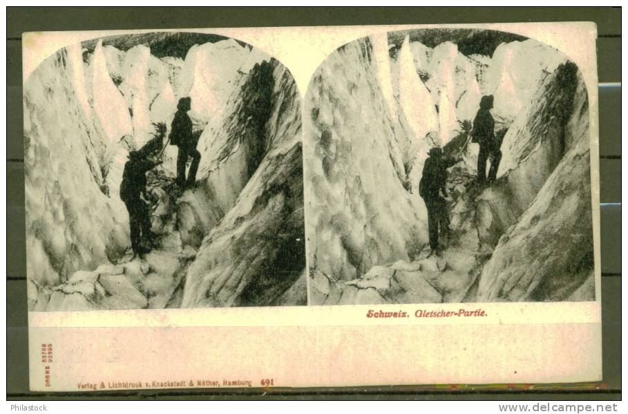 CPA Allemande Stéréo SCHWEIZ Gletscher Partie - Stereoscope Cards