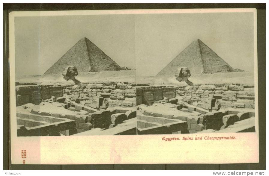 CPA Allemande Stéréo Egypte Spinx Und Cheopspyramide - Cartes Stéréoscopiques