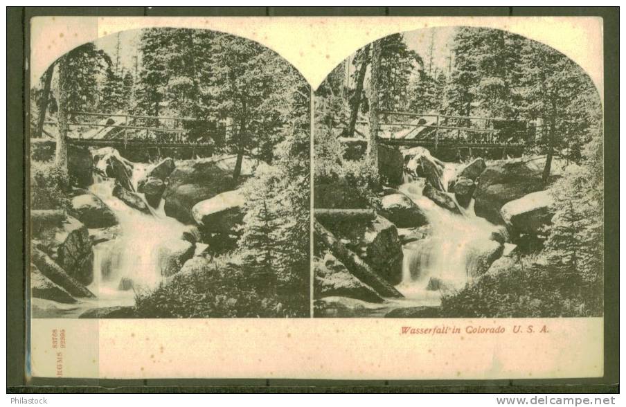 CPA Allemande Stéréo USA Wasserfall In Colorado - Stereoscope Cards