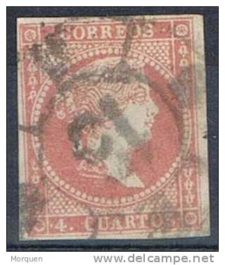 España  4 Cuartos 1856, Sin Filigrana, Edifil Num 48, Rueda Carreta 15 ZARAGOZA  º - Usados