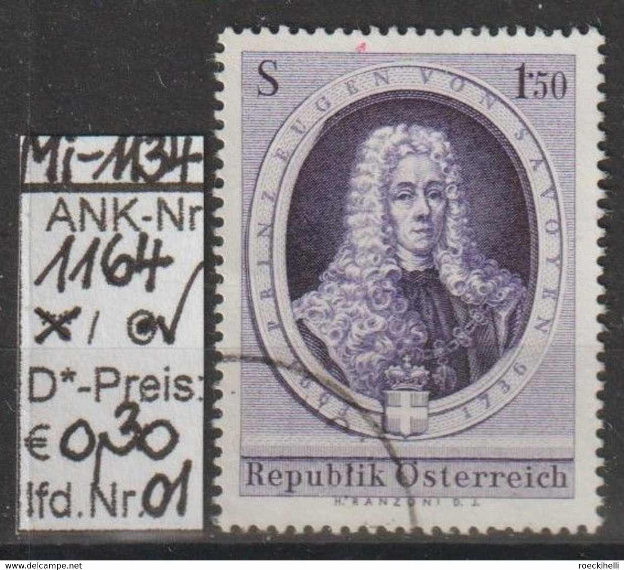 1963 - ÖSTERREICH - SM "300. Geburtstag Prinz Eugens V. Savoyen"  S 1,50 Violett -  O Gestempelt - S.Scan (1164o 01  At) - Gebraucht