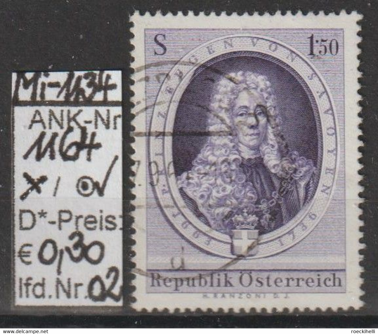 1963 - ÖSTERREICH - SM "300. Geburtstag Prinz Eugens V. Savoyen" S 1,50 Violett - O Gestempelt - S.Scan (1164o 02   At) - Usati