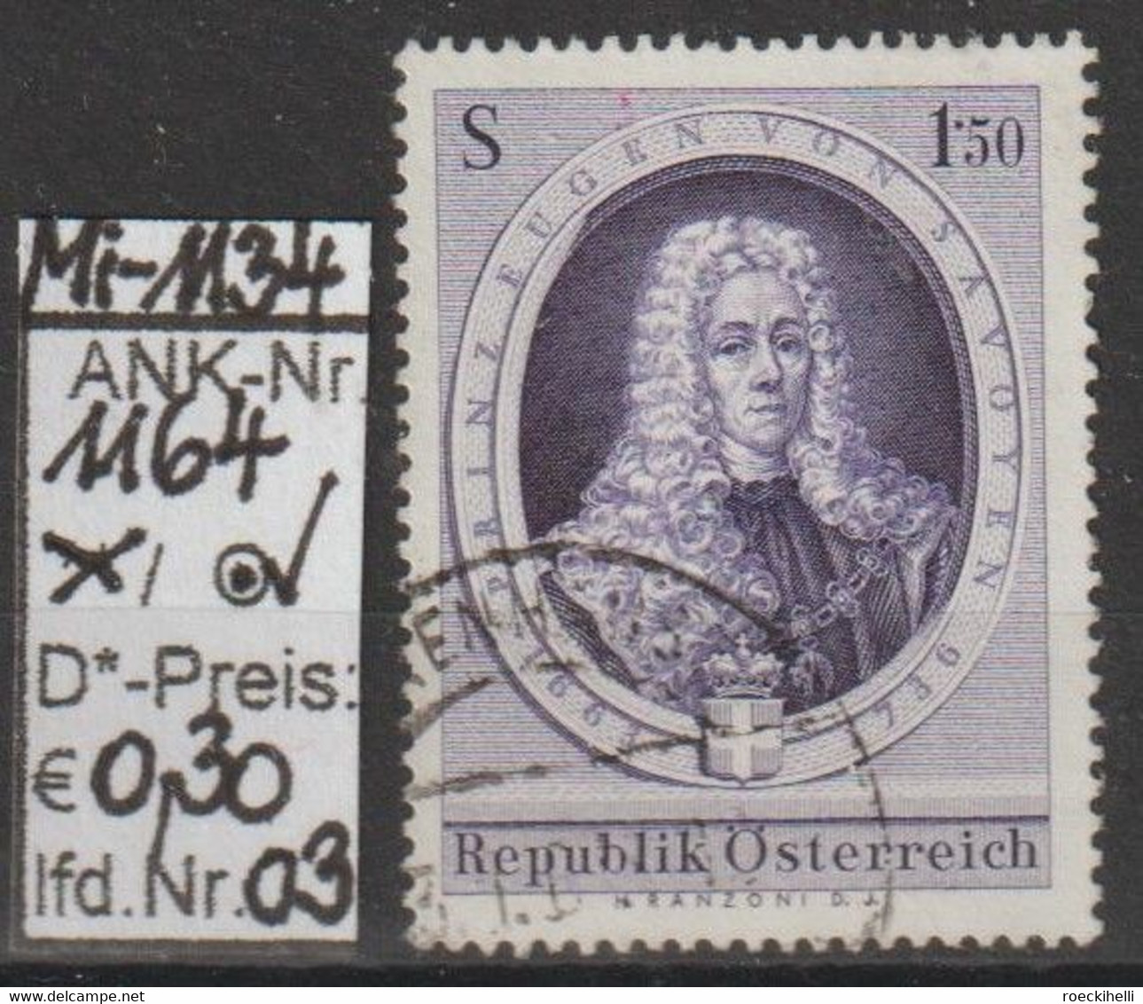 1963 - ÖSTERREICH - SM "300. Geburtstag Prinz Eugens V. Savoyen" S 1,50 Violett - O Gestempelt - S.Scan (1164o 03   At) - Used Stamps