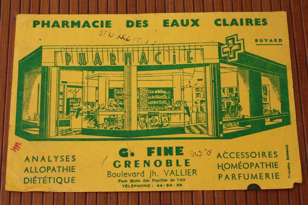 BUVARD PUBLICITE MEDICALE PRODUITS PHARMACIE  DES EAUX CLAIRES G. FINE BD VALLIER à GRENOBLE LABO - Chemist's