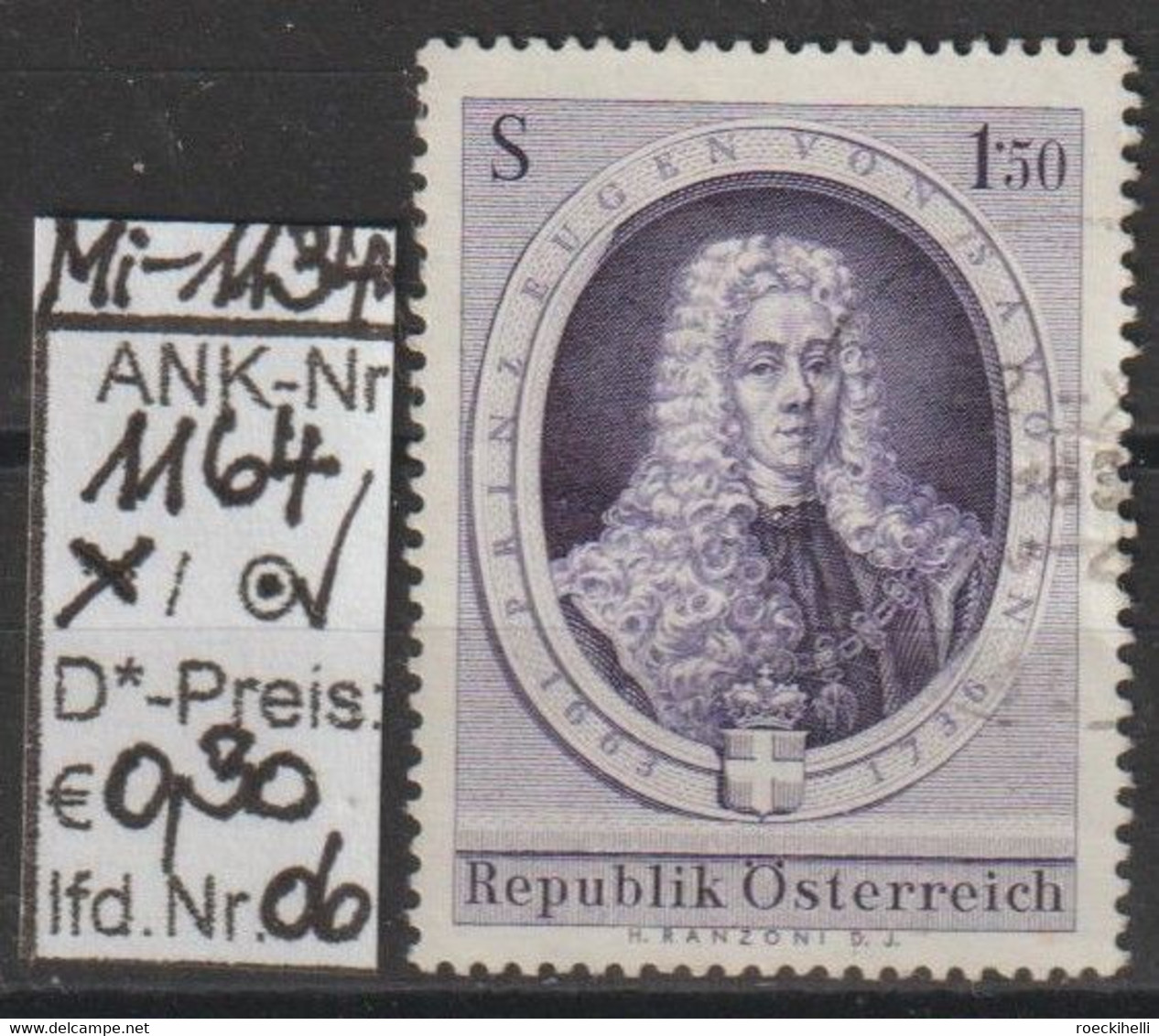 1963 - ÖSTERREICH - SM "300. Geburtstag Prinz Eugens V. Savoyen" S 1,50 Violett - O Gestempelt - S.Scan (1164o 06   At) - Used Stamps