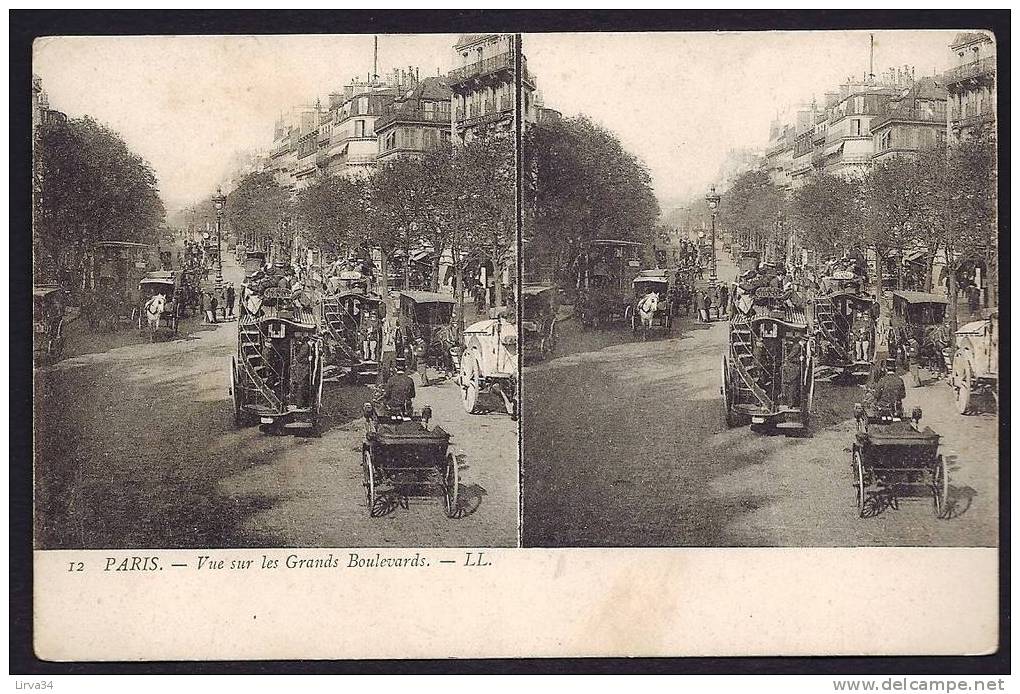 CPA  ANCIENNE STÉRÉOSCOPIQUE- FRANCE- PARIS VUE SUR LES GRANDS BOULEVARDS- SUPER ANIMATION-OMNIBUS HIPPOMOBILES- - Stereoscope Cards