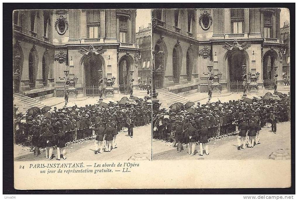 CPA  ANCIENNE STÉRÉOSCOPIQUE- FRANCE- PARIS-INSTANTANÉ- ABORDS DE L'OPÉRA JOUR DE SPCTACLE GRATUIT- TRES ANIMÉ - Stereoscope Cards