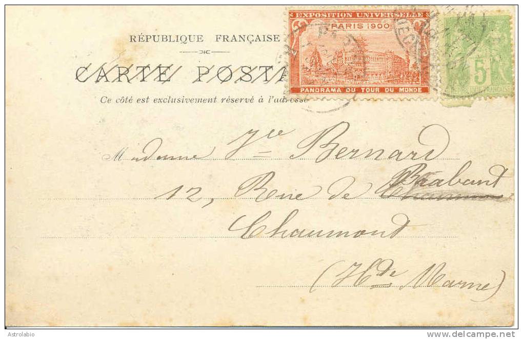 Vignette Panorama Du Tour Du Monde 1900 France Sur Carte Officielle, Voyage Voir 2 Scan - 1900 – Paris (Frankreich)