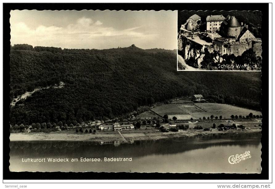 Waldeck  Luftkurort Am Edersee  - Badestrand , Schloß Waldeck  -  Ansichtskarte Ca.1954    (187) - Waldeck