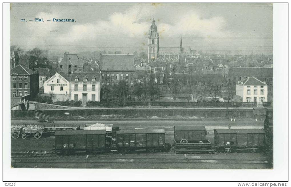 11 - Hal. - Panorama (met Treinwagons) - Halle