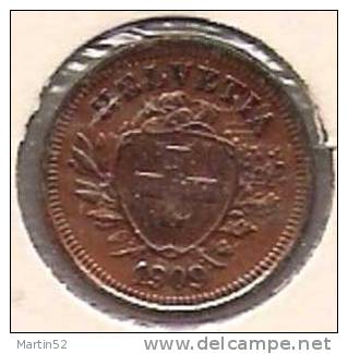 Schweiz Suisse: 1 Rappen / Cent 1909  ( Bronze, O 16mm, 1.5g)   -vz  /  -xf  Gereinigt - Cleaned - Nettoyée - 1 Centime / Rappen