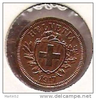 Schweiz Suisse: 1 Rappen / Cent 1917  ( Bronze, O 16mm, 1.5g)   Vz / Xf  Gereinigt - Cleaned - Nettoyée - 1 Rappen