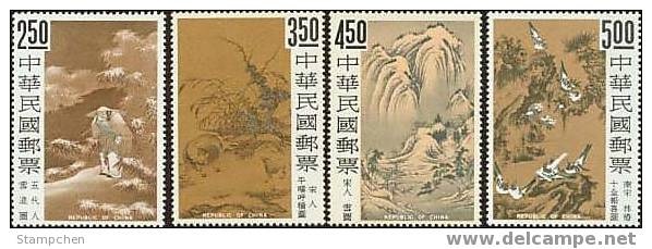 Taiwan 1966 Ancient Chinese Painting Stamps Ox Mount Bird Magpie Snow Fishing Fish - Neufs