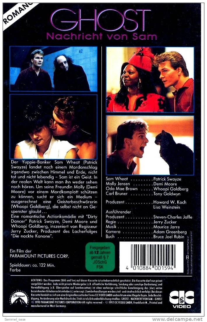 VHS Video  ,  Ghost  -  Nachricht Von Sam  ,  Patrick Swayze - Romantique