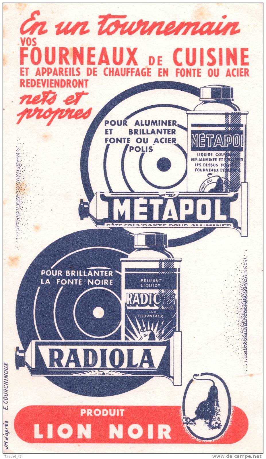 Buvard  Produits Metapol Et Radiola  LION NOIR Publicite Pub - Produits Ménagers