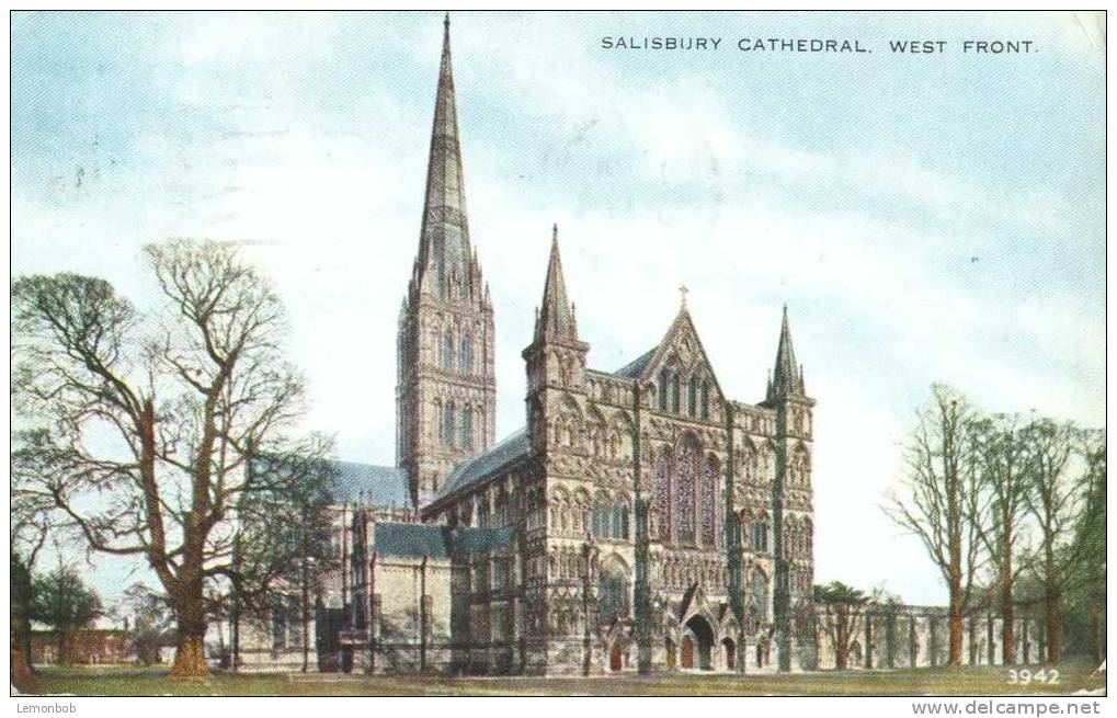 Britain United Kingdom Salisbury Cathedral West Front Old Used Postcard [P1447] - Salisbury