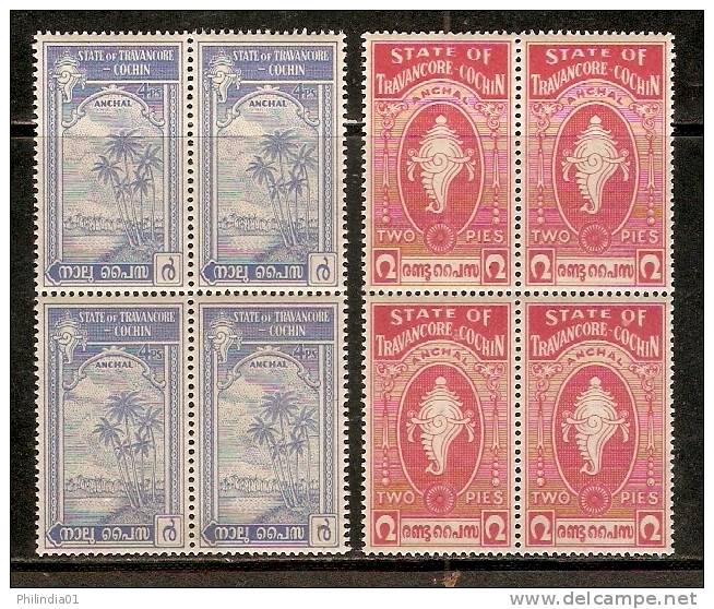 India Feudatory State - TRAVANCORE - COCHIN 1950 Shell & Tree SG-12-13 Full Sheet Of 160 Cat. £ 1080 MNH Inde Indien - Autres & Non Classés