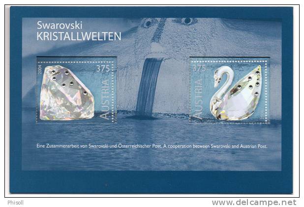 Lot 622: Bloc Feuillet D'Autriche En Collaboration De La Poste Avec Swarovski, Avec Cristaux Sur Cygne Et Verre Taillé - Glas & Fenster