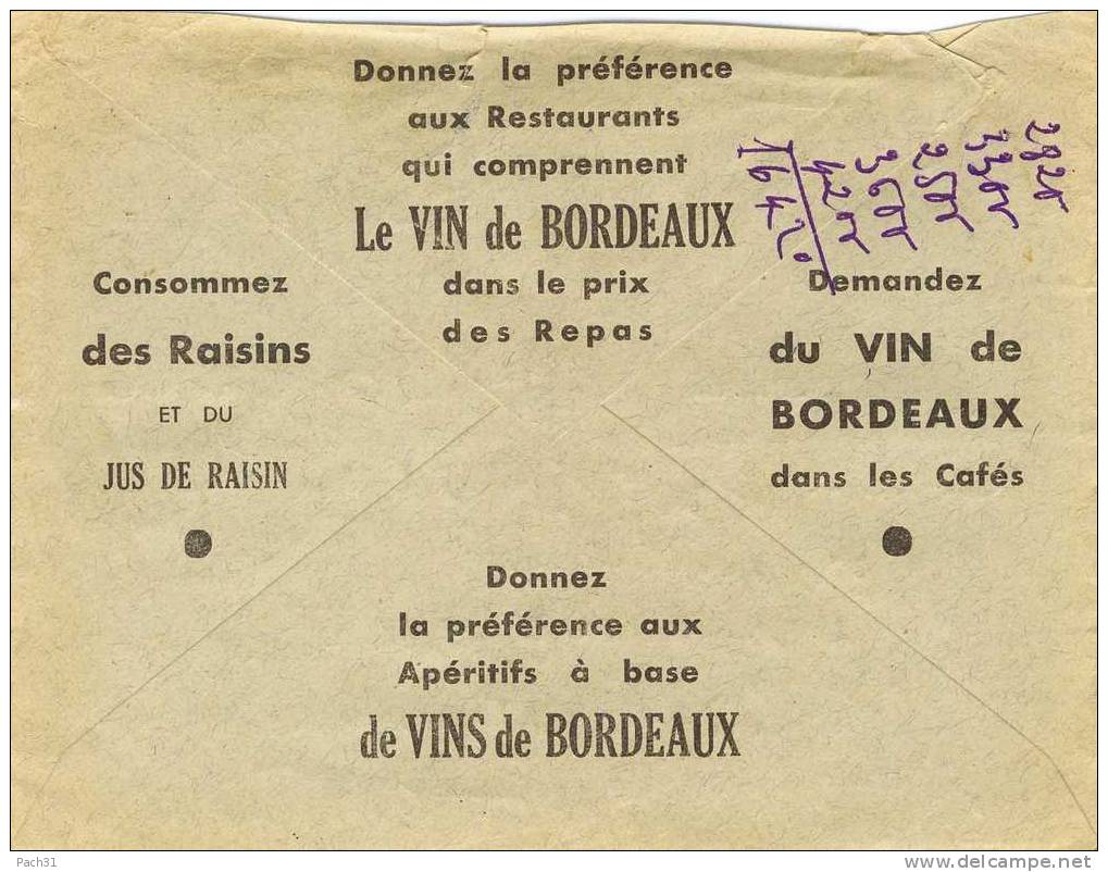 Lettre De Fargues St Hilaire Pour Strasbourg Avec Pub Pour Vins De Bordeaux Au Verso - Covers & Documents