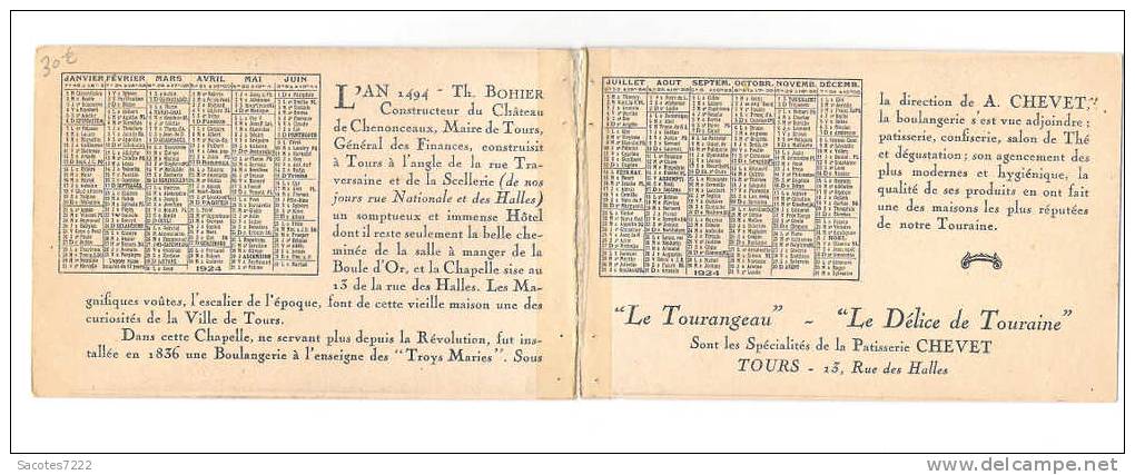 TOURS - CARTE CALENDRIER DOUBLE - PATISSERIE CHEVET - LE TOURANGEAU - Autres & Non Classés