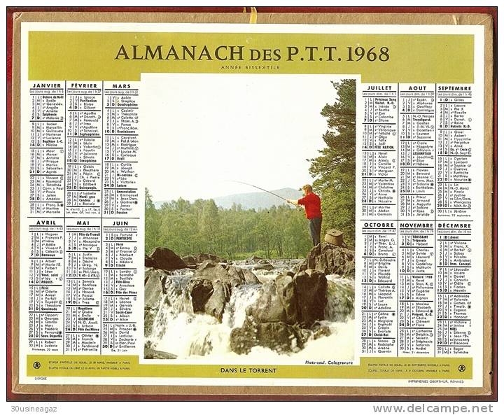 Calendrier 1968, Almanach Des PTT,poste. Dans Le Torrent  ,département 30,,format 26,5 X 21 Cm - Tamaño Grande : 1961-70