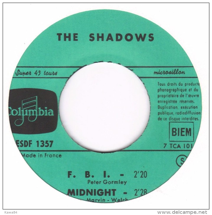 EP 45 RPM (7")  The Shadows  "  F.B.I  " - Instrumental