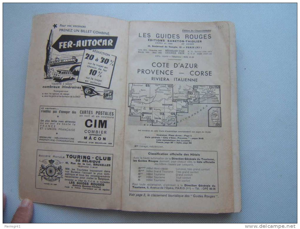 1-GUIDE ROUGE-1956-COTE D AZUR-PROVENCE-RIVIERA ITALIENNE-CORSE-BE - Michelin (guide)