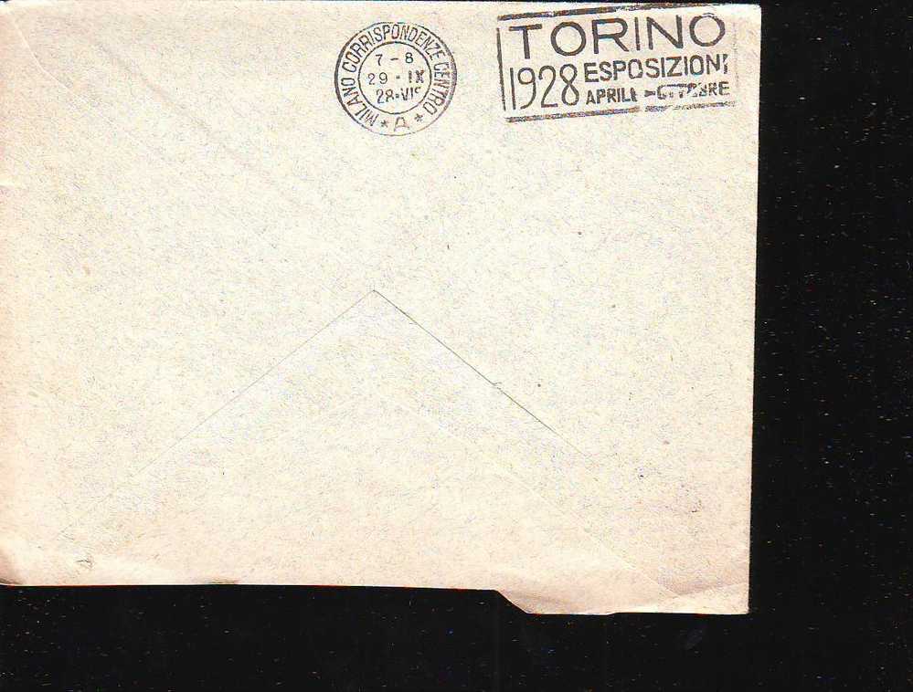 D122 Italia Cover Effige VE III 50c Genova 1928 - Retro Marcofilia Torino 1928 Esposizioni Aprile Ottobre - Assurés