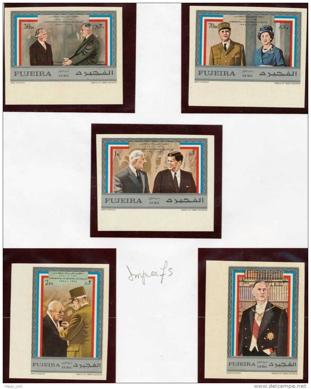 Fujeira Churchill W De Gaulle Kennedy Air Mail Set Of 5 IMPERF With Margins MNH - Kennedy (John F.)
