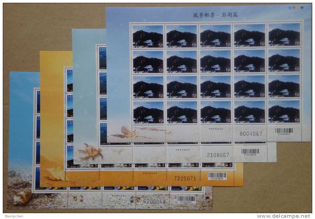 Taiwan 2010  Scenery Stamps Sheets- Penghu Pescadores Rock Geology Ocean Map Islet Map Whale Bridge Shell Crab - Blocs-feuillets