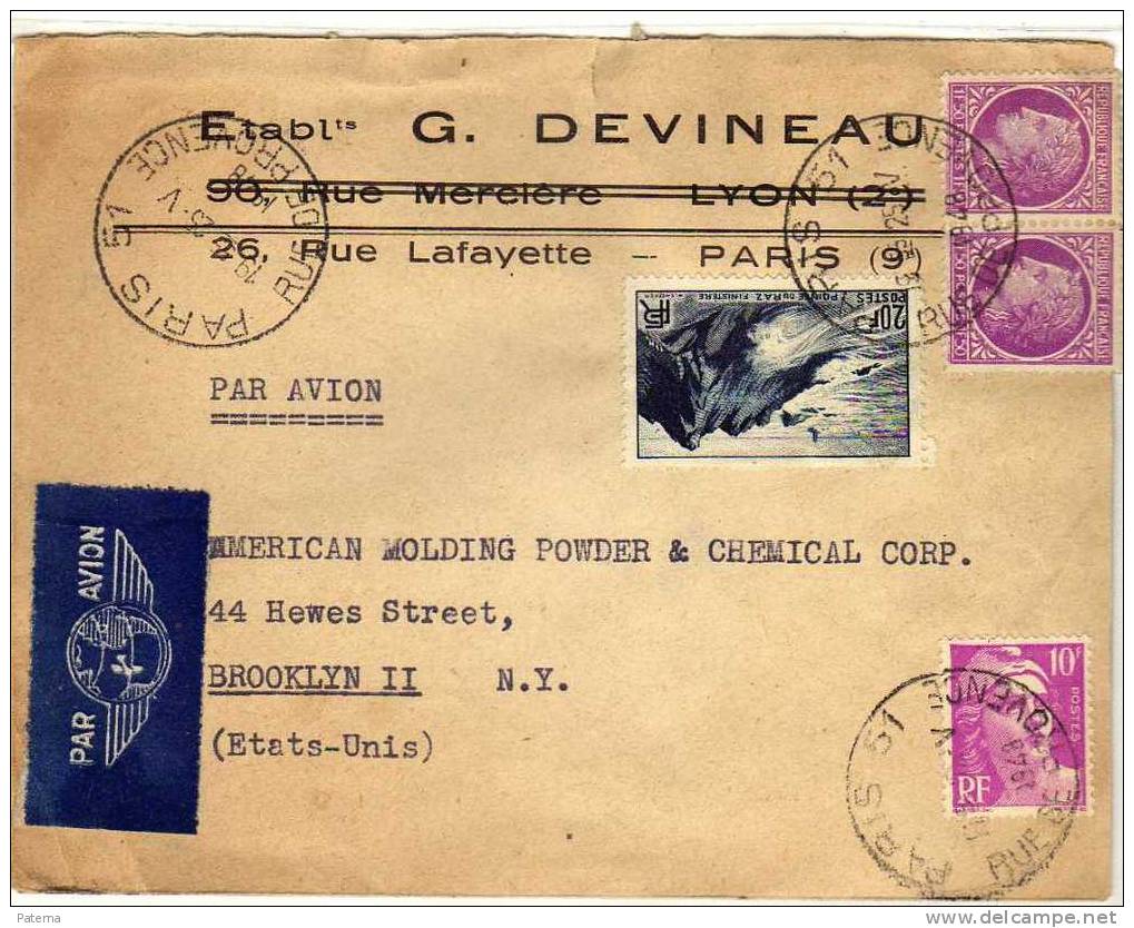 Carta,, Aérea , PARÍS, 1948 (Francia), Cove, Letter - Lettres & Documents