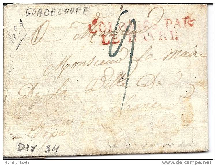 Lettre De La Guadeloupe En 1825, Colonie Par Le Havre En Rouge - Lettres & Documents