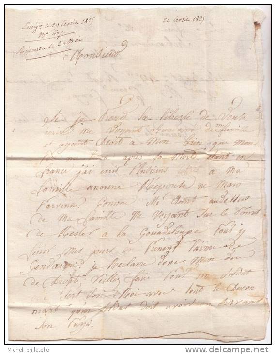 Lettre De La Guadeloupe En 1825, Colonie Par Le Havre En Rouge - Lettres & Documents