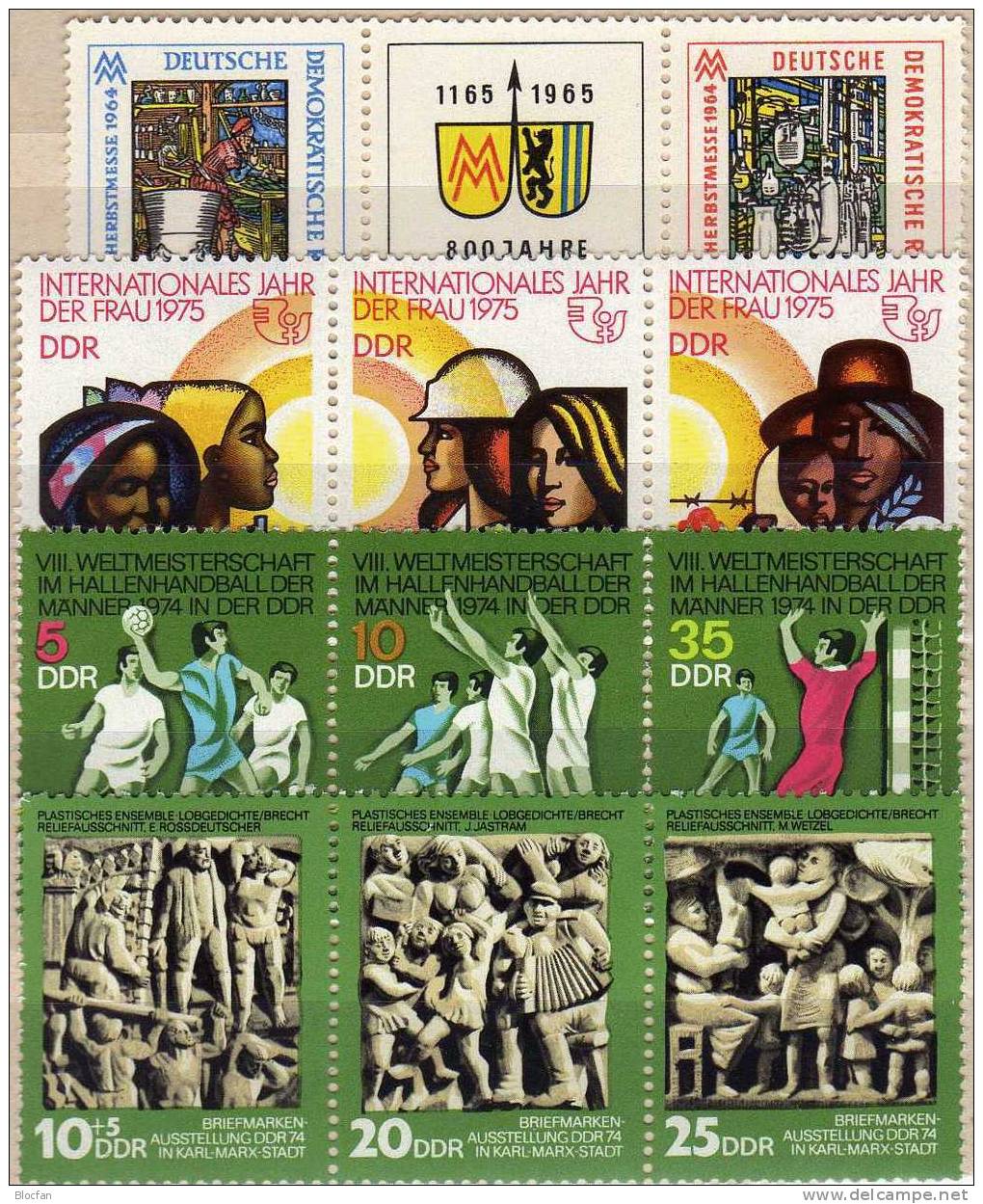 ZD Im Dreierstreifen I-IV DDR 1052/3,1928/0,1988/9,2019/1+ 4ZD ** 12€ Kultur, Sport, Messe, Frauen - Hand-Ball