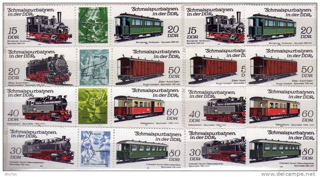 Zusammendrucke Schmalspurbahn Mit Zierfeld III + IV DDR 2792/5, 2864/7+ 4ZD ** 12€ Kleinbahnen Im Harz - Altri (Terra)