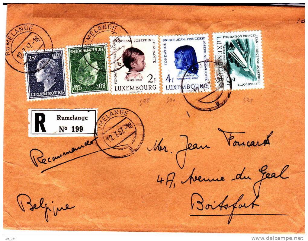 N°415/417/528/529/530 RUMELANGE 12.7.57 S/L. RECOMM.v.BOITSFORT (BXL).TB - Used Stamps