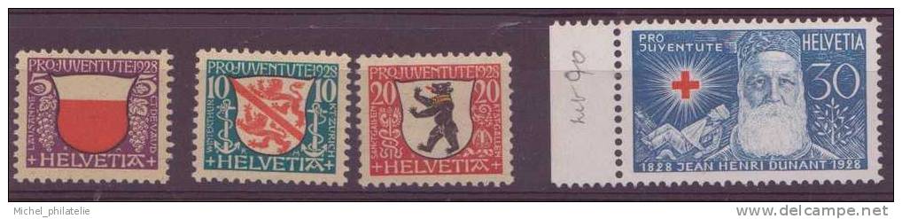 SUISSE N° 231/234** NEUF SANS CHARNIERE   ARMOIRIES DE VILLES ET PORTRAIT DE J.H DUMANT - Unused Stamps