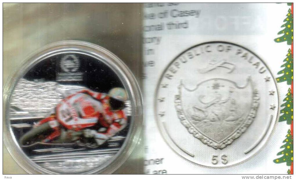 PALAU $5  DOLLARS MOTOR RACING COLOURED FRONT EMBLEM BACK 2009 SILVER PROOF READ DESCRIPTION CAREFULLY!! - Palau