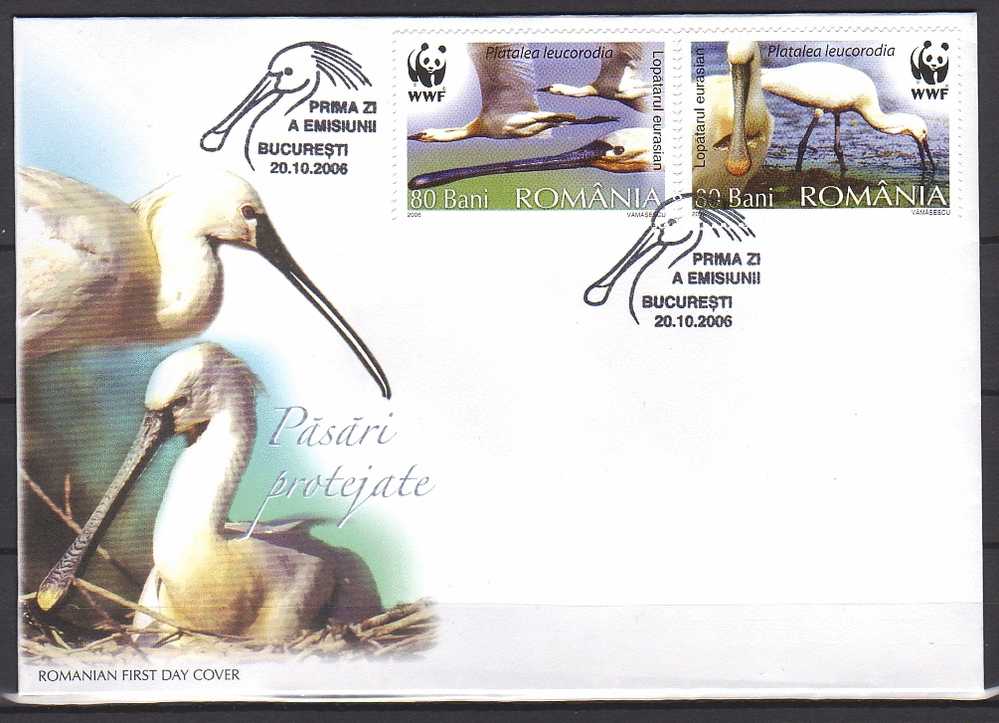 Romania 2006 MiNr. 6134 - 6137 WWF BIRDS Eurasian Spoonbill  (Platalea Leucorodia) 4v  2 LOCAL  FDC 6,00 € - FDC