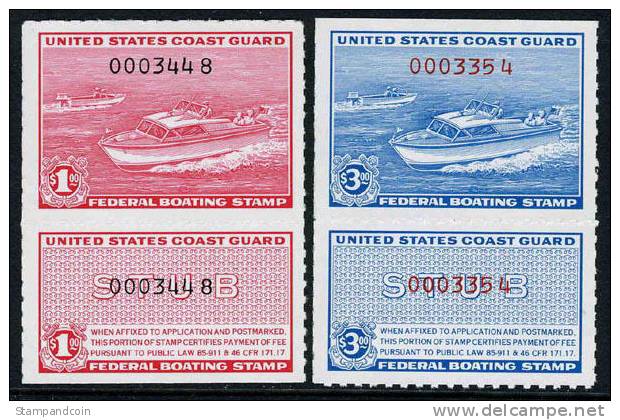 US RVB1-2 Mint Never Hinged Complete W/Labels - First & Only Boat Tax Stamps - Fiscali